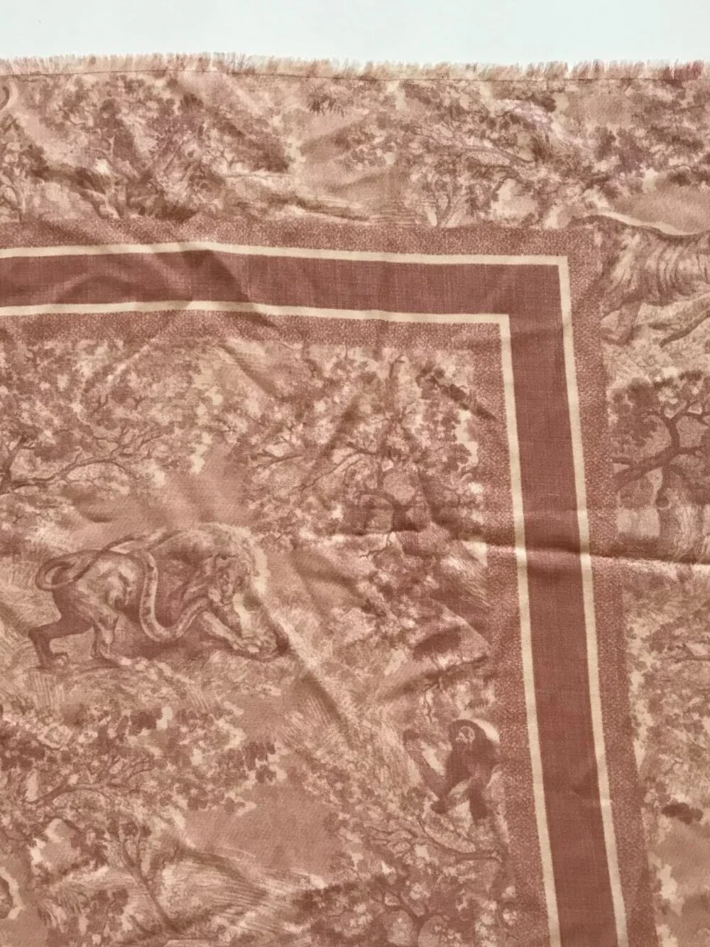 Christian Dior Rose des Vents Toile de Jouy Sauvage Shawl Scarf Wrap Wool Silk